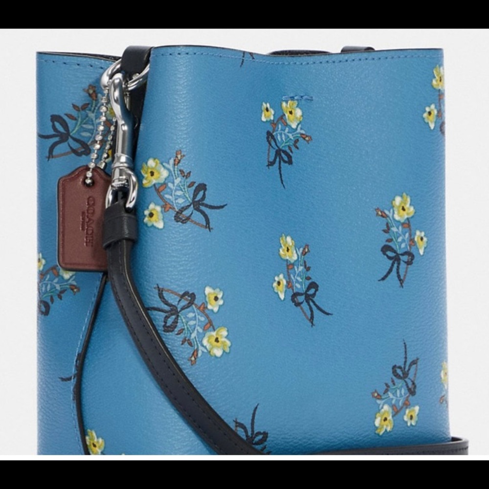 Coach Mini Town Bucket Bag In Floral Bow Print Canvas Purse Crossbody Bag Blue - Picture 2 of 5